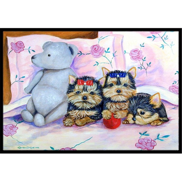Carolines Treasures Yorkie Puppies three in a row Indoor Or Outdoor Doormat - 24 x 36 in. 7192JMAT - main